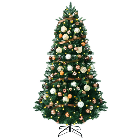Goplus 7.5FT Pre-Lit Christmas Tree, Artificial Xmas Tree w/ 140 Golden Ornaments, 250 Replaceable LED Lights & 1100 Branch Tips - GoplusUS