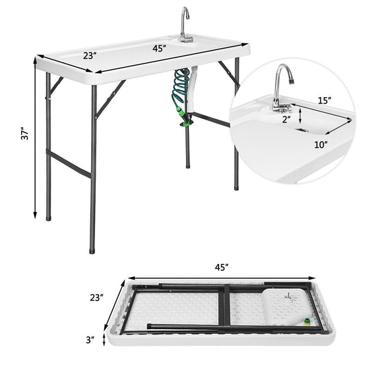 Folding Fish Table Fillet Hunting Cleaning Cutting Camping Sink Table - GoplusUS