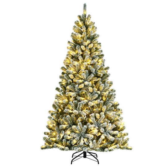 Goplus Snow Flocked Christmas Tree, Artificial Hinged Xmas Tree - GoplusUS