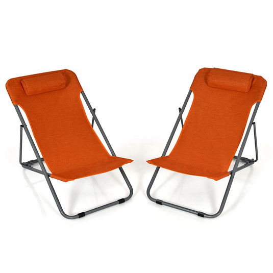 Goplus Beach Sling Chair for Adults, 2 Pcs Portable Folding Camping Chair - GoplusUS