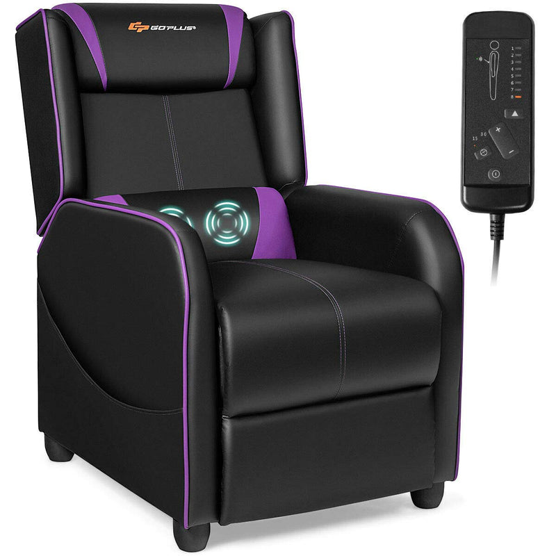 Load image into Gallery viewer, Goplus Massage Gaming Recliner Chair, Racing Style PU Leather Single Recliner Sofa with Footrest - GoplusUS
