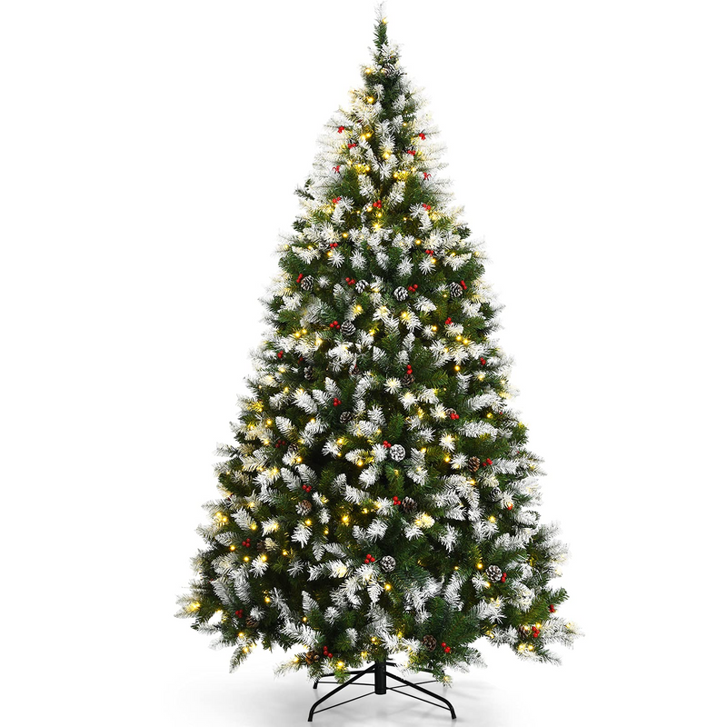 Load image into Gallery viewer, Goplus Pre-lit Snow Flocked Christmas Tree,Hinged Artificial Xmas Tree, Indoor Holiday Festival Decoration - GoplusUS
