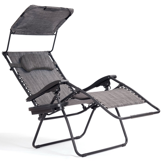 Goplus Folding Zero Gravity Lounge Chair Wide Recliner for Outdoor Beach Patio Pool w/Shade Canopy - GoplusUS