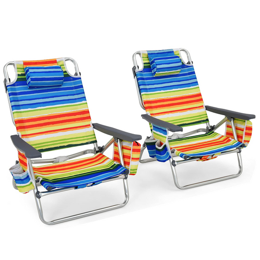 Goplus Backpack Beach Chairs, 2 Pcs Portable Camping Chairs with Cool Bag and Cup Holder (Without Side Table) - GoplusUS