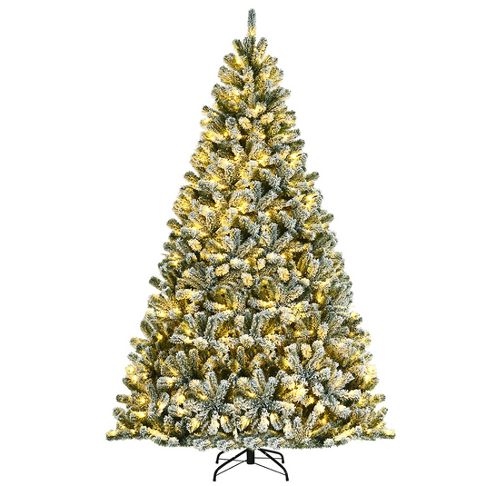 Goplus Snow Flocked Christmas Tree, Artificial Hinged Xmas Tree - GoplusUS
