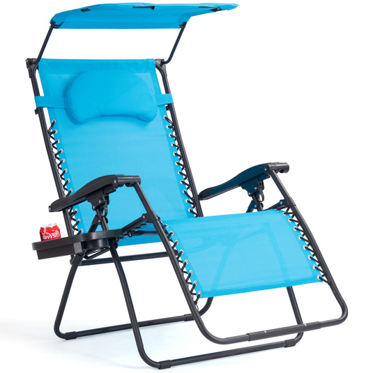 Goplus Folding Zero Gravity Lounge Chair Wide Recliner for Outdoor Beach Patio Pool w/Shade Canopy - GoplusUS