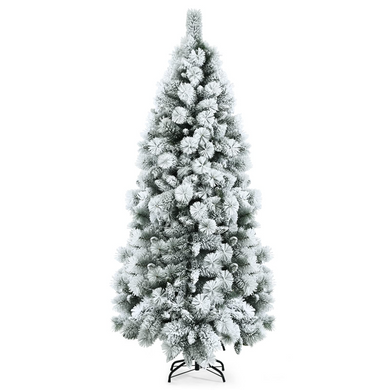 Goplus 6ft Artificial Snow Flocked Christmas Tree, Unlit White Pencil Hinged Xmas Tree W/ Metal Stand, 515 PVC Tips - GoplusUS