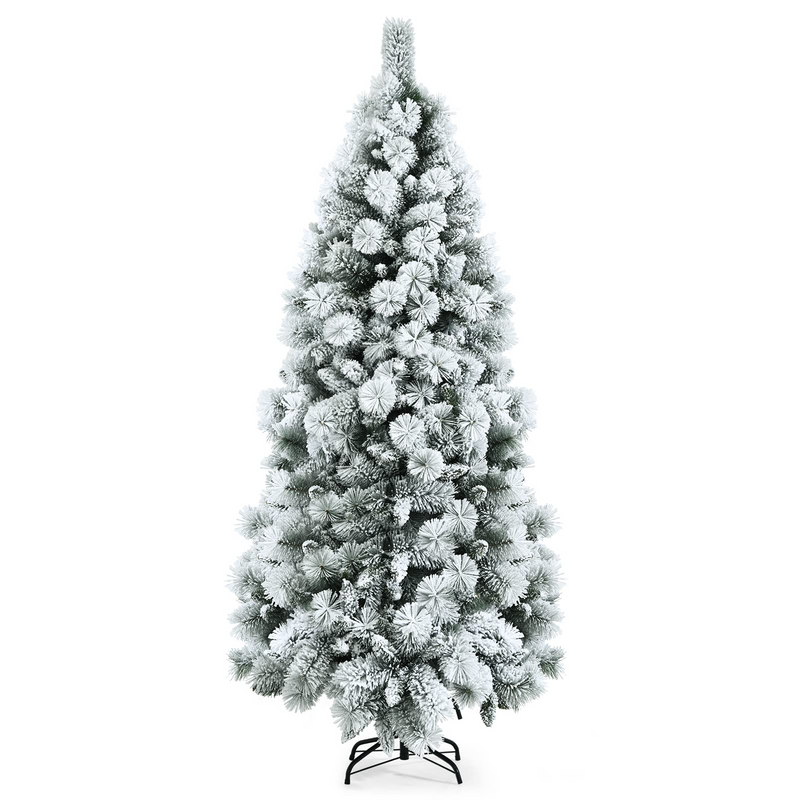 Load image into Gallery viewer, Goplus 6ft Artificial Snow Flocked Christmas Tree, Unlit White Pencil Hinged Xmas Tree W/ Metal Stand, 515 PVC Tips - GoplusUS
