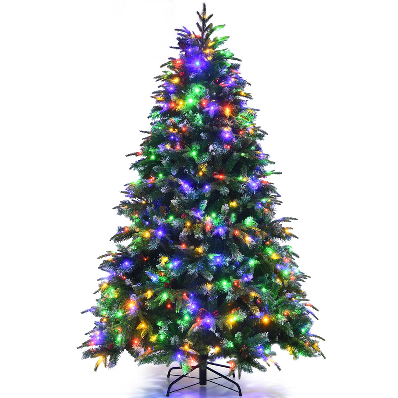 Load image into Gallery viewer, Goplus 7FT Pre-Lit Artificial Christmas Tree, Hinged Realistic Snowy Xmas Pine Tree W/ 450 Color Changing LED Lights, 11 Flash Modes - GoplusUS
