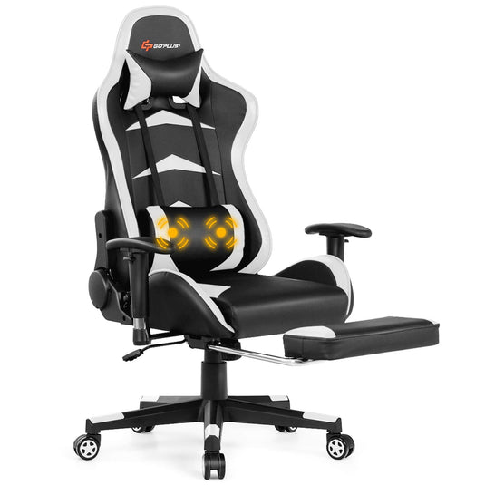 Massage Gaming Chair, Reclining Backrest, Handrails and Seat Height Adjustment - GoplusUS