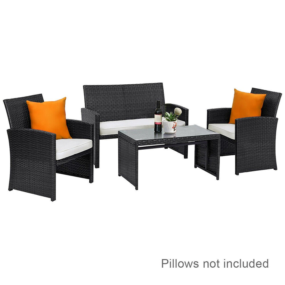 Patio Furniture 4 Pieces Rattan Conversation Sofa Set - GoplusUS