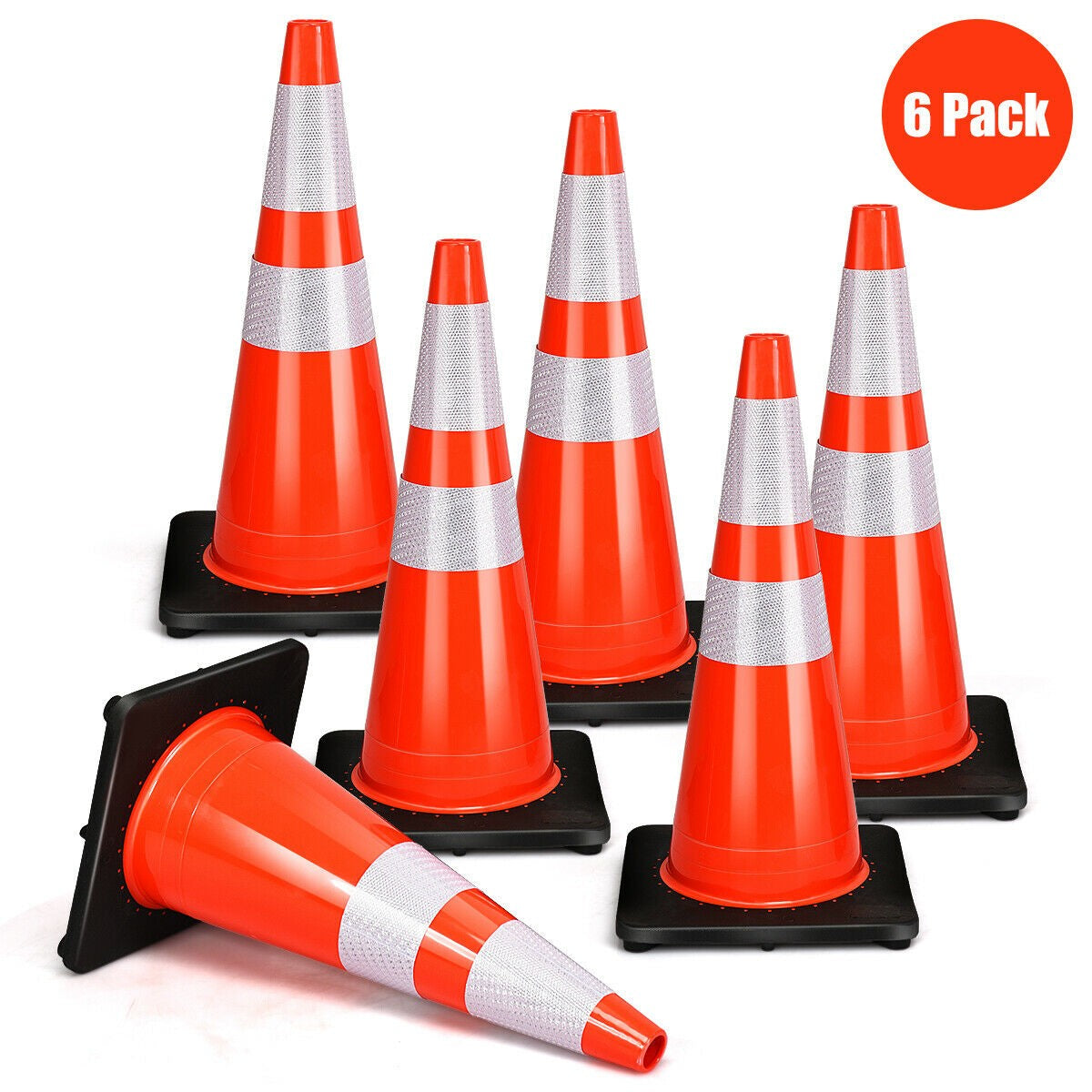 6PCS Traffic Cones, 28" PVC Safety Road Parking Cones Driving Construction Cones - GoplusUS