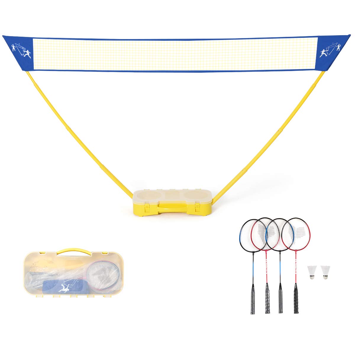 Portable Badminton Set, 10x5 ft Folding Adjustable Volleyball Badminton Net