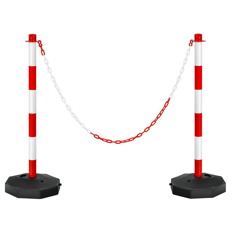 Load image into Gallery viewer, Goplus 2 Pack Delineator Post Cone, Traffic Cones Safety Barrier with Octagonal Fillable Base &amp; 5FT Link Chains (2PCS, White+Red) - GoplusUS
