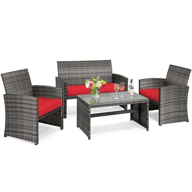 Load image into Gallery viewer, Goplus 4-Piece Rattan Patio Furniture Set, Wicker Rattan Furniture Set
