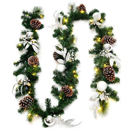 9FT Pre-lit Christmas Garland, with 50 LED Lights - GoplusUS