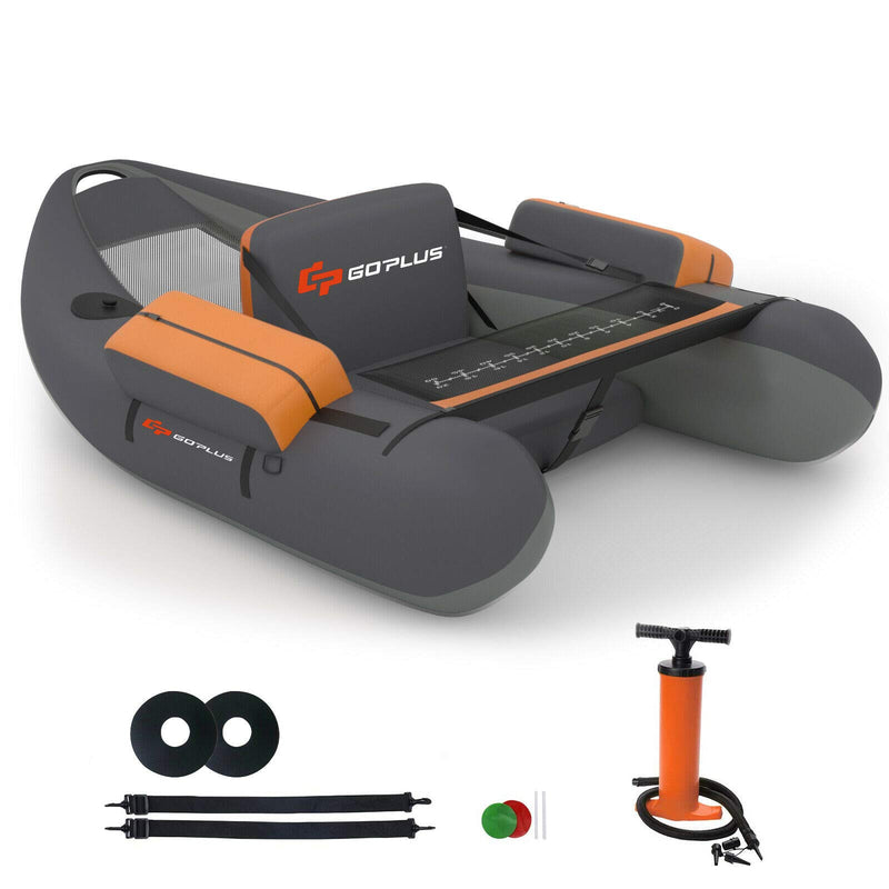 Inflatable Fishing Float Tube, with Storage Pockets, Gray