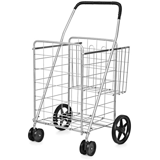 Jumbo Folding Shopping Cart for Grocery Laundry Book Luggage Travel - GoplusUS