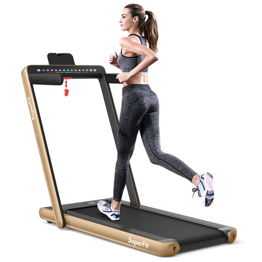 2 in 1 Folding Treadmill with Dual Display, 2.25HP Superfit Under Desk Electric Pad - GoplusUS