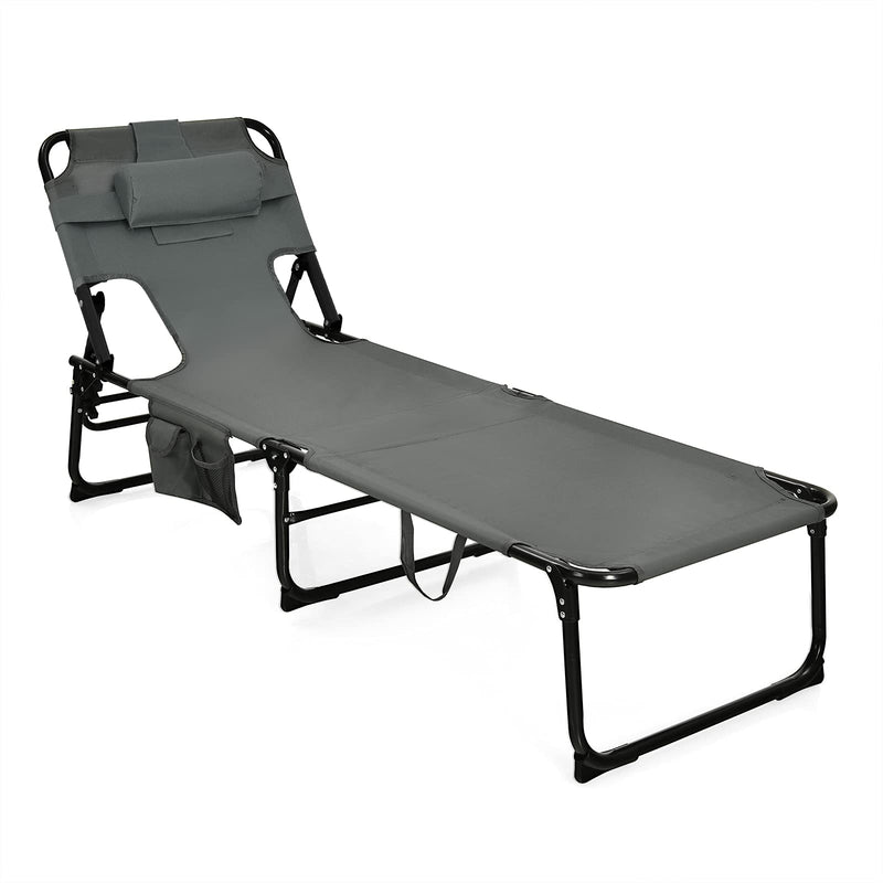 Load image into Gallery viewer, Beach Chaise Lounge with Face Hole, Folding Recliner  Black/Gray/Sky Blue/Navy - GoplusUS
