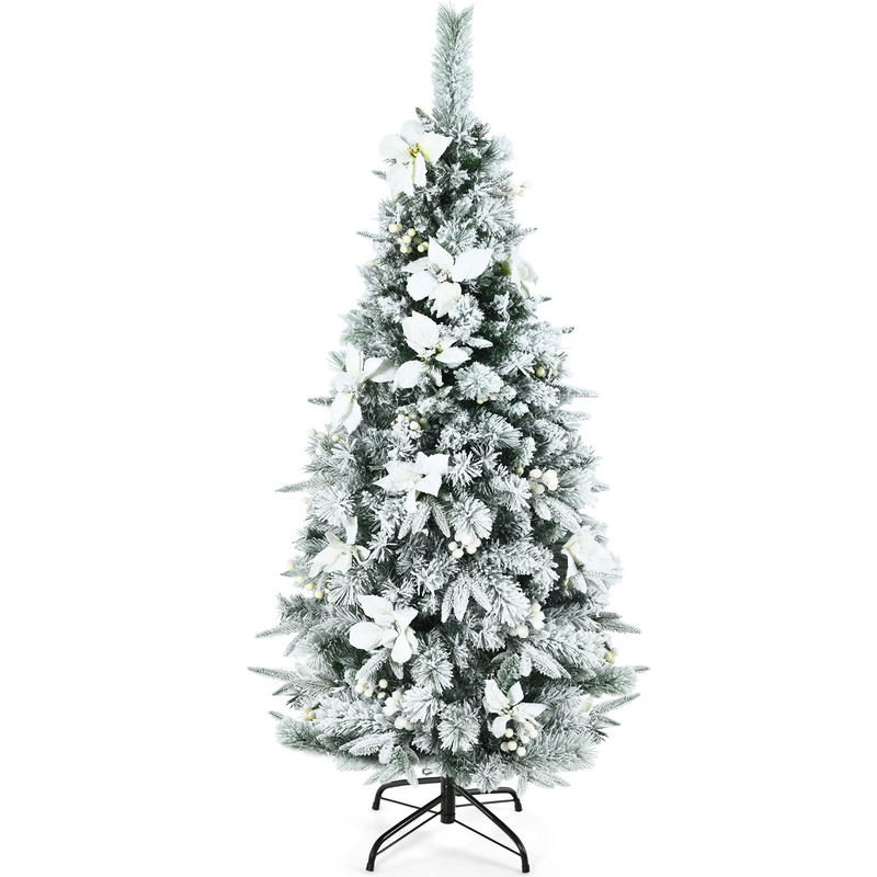 Load image into Gallery viewer, Goplus Snow Flocked Pencil Christmas Tree, Hinged Artificial Skinny Xmas Tree with White Berries - GoplusUS
