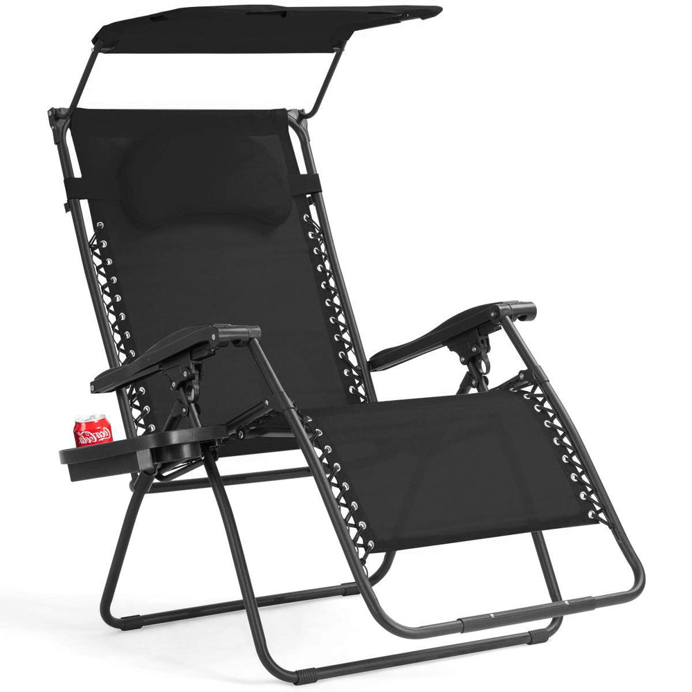Goplus Folding Zero Gravity Lounge Chair Wide Recliner for Outdoor Beach Patio Pool w/Shade Canopy - GoplusUS