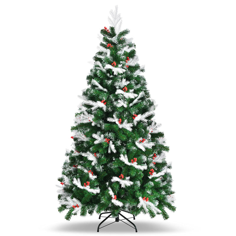 Load image into Gallery viewer, 6ft/7ft  Snow Flocked Christmas Tree, Artificial Hinged XmasTree - GoplusUS
