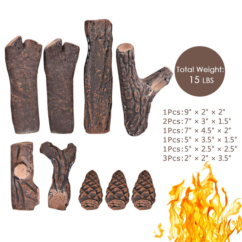 Load image into Gallery viewer, Ceramic Wood Gas Fireplace Log Set for Ventless (9 PCS/10 PCS) - GoplusUS
