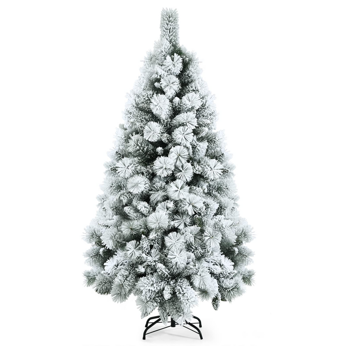 Goplus 5ft Artificial Snow Flocked Christmas Tree, Unlit White Pencil Hinged Xmas Tree W/ Metal Stand - GoplusUS