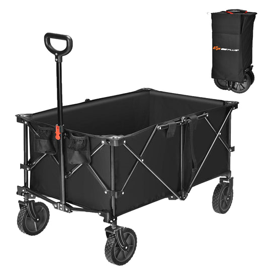 Goplus Collapsible Wagon Cart, 7.5Cu. ft Easy to Fold Garden Utility Trolley w/ Carry Bag (Black) - GoplusUS
