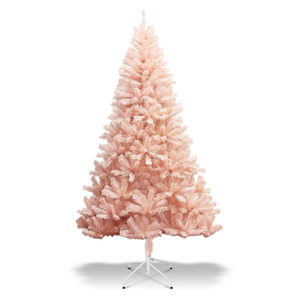 Artificial Pink Christmas Tree, 6ft/7ft Premium Unlit Hinged Spruce Full Tree - GoplusUS