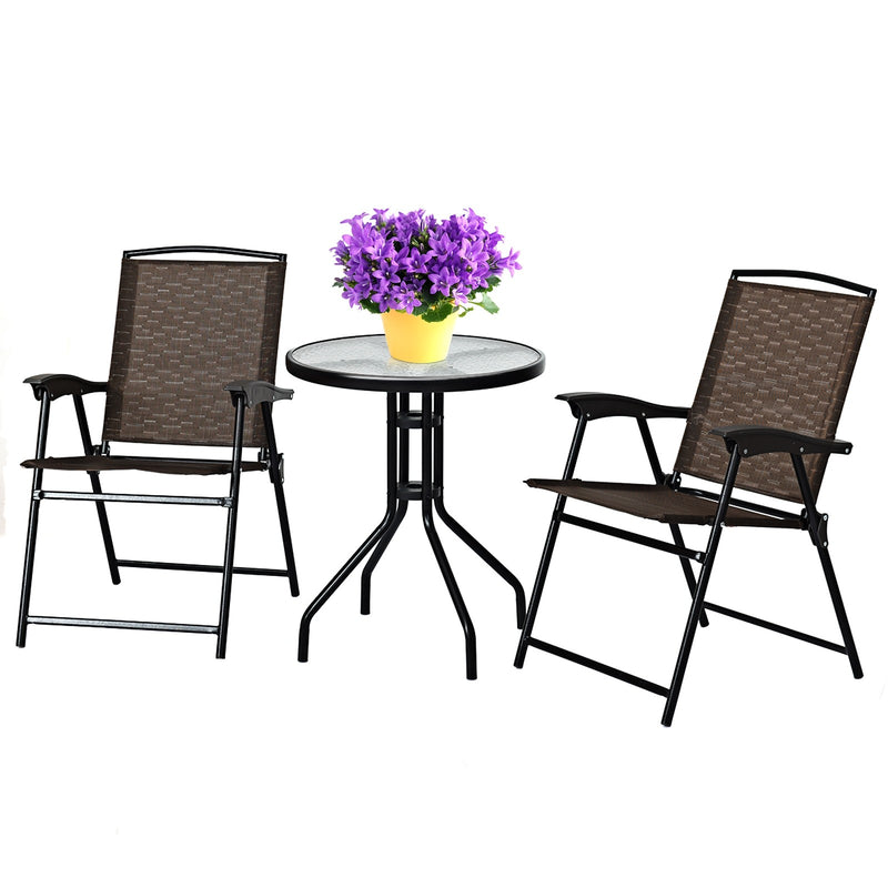Load image into Gallery viewer, 3 Piece Bistro Set All Weather Patio Furniture Indoor &amp; Outdoor Garden Round Table and Folding Chairs - GoplusUS

