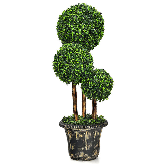2.5 Ft/3 Ft  Artificial Boxwood Topiary Tree, Fake Greenery Plants Triple Ball Tree - GoplusUS