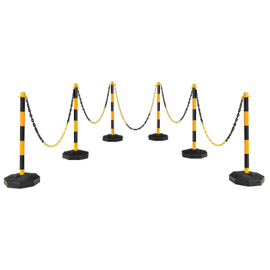 Goplus 6 Pack Delineator Post Cone, Traffic Cones Safety Barrier with Octagonal Fillable Base & 5FT Link Chains (6PCS, Black+Yellow) - GoplusUS