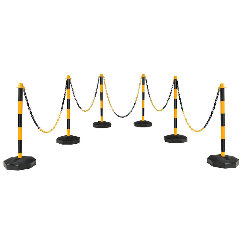 Load image into Gallery viewer, Goplus 6 Pack Delineator Post Cone, Traffic Cones Safety Barrier with Octagonal Fillable Base &amp; 5FT Link Chains (6PCS, Black+Yellow) - GoplusUS
