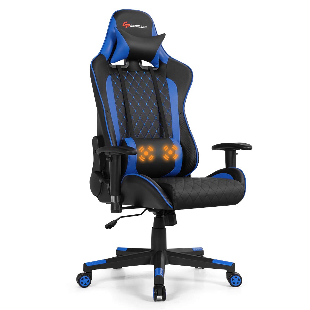 Massage Gaming Chair, Reclining Backrest Handrails and Seat Height Adjustment - GoplusUS