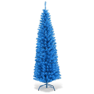 6ft Blue Pencil Christmas Tree, Artificial Slim Tree - GoplusUS