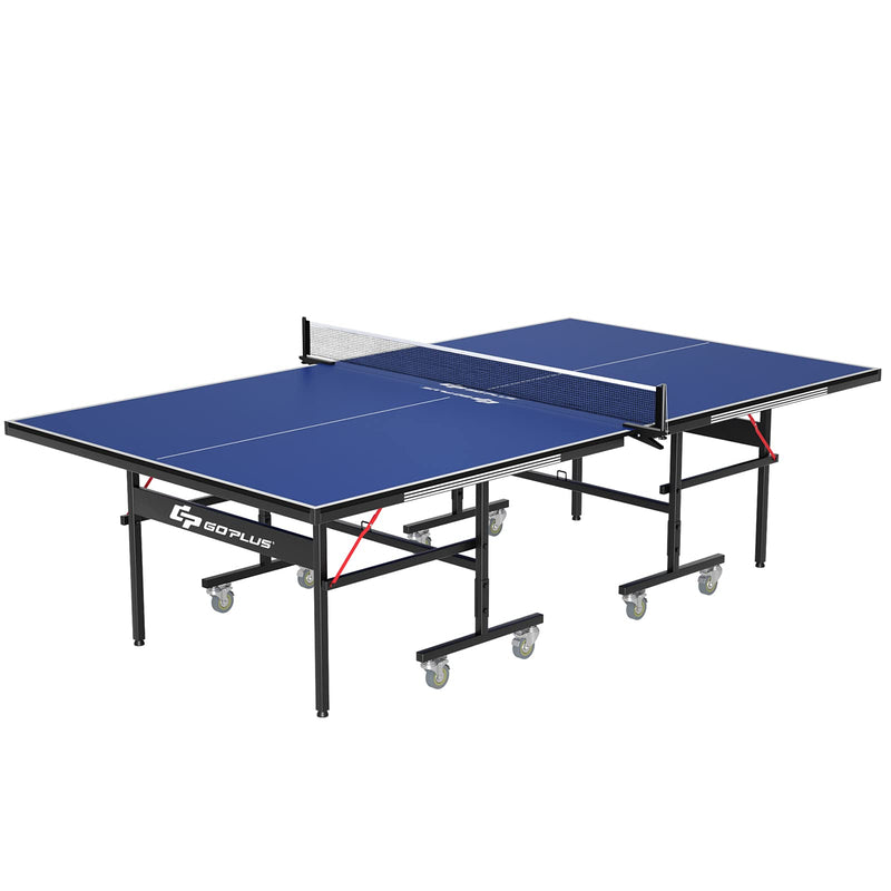 Load image into Gallery viewer, Goplus Foldable Table Tennis Table, 9&#39;x5&#39; Professional Ping Pong Table with Quick Clamp Net &amp; Post Set &amp; Wheels - GoplusUS
