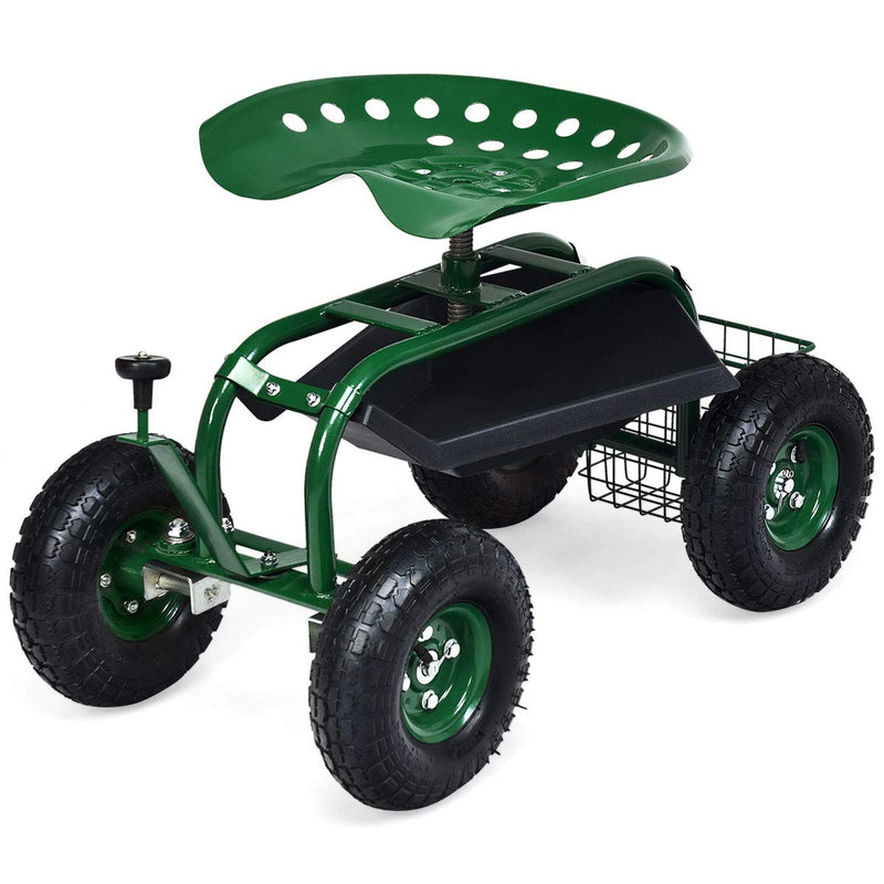Garden Cart Gardening Workseat w/Wheels, Patio Wagon Scooter for