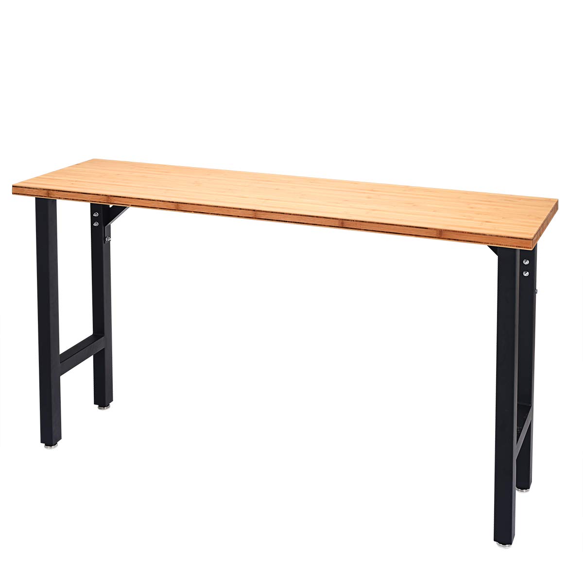 65" Bamboo Top Workbench Heavy-Duty Steel Garage Work Bench - GoplusUS