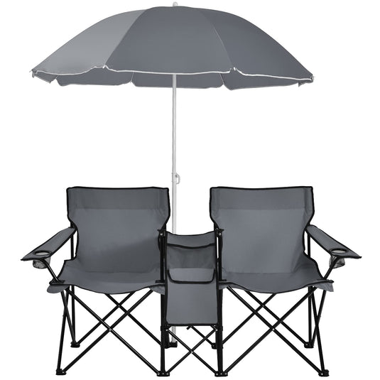 Double Folding Picnic Chairs Umbrella Mini Table Beverage Holder Carry –  GoplusUS