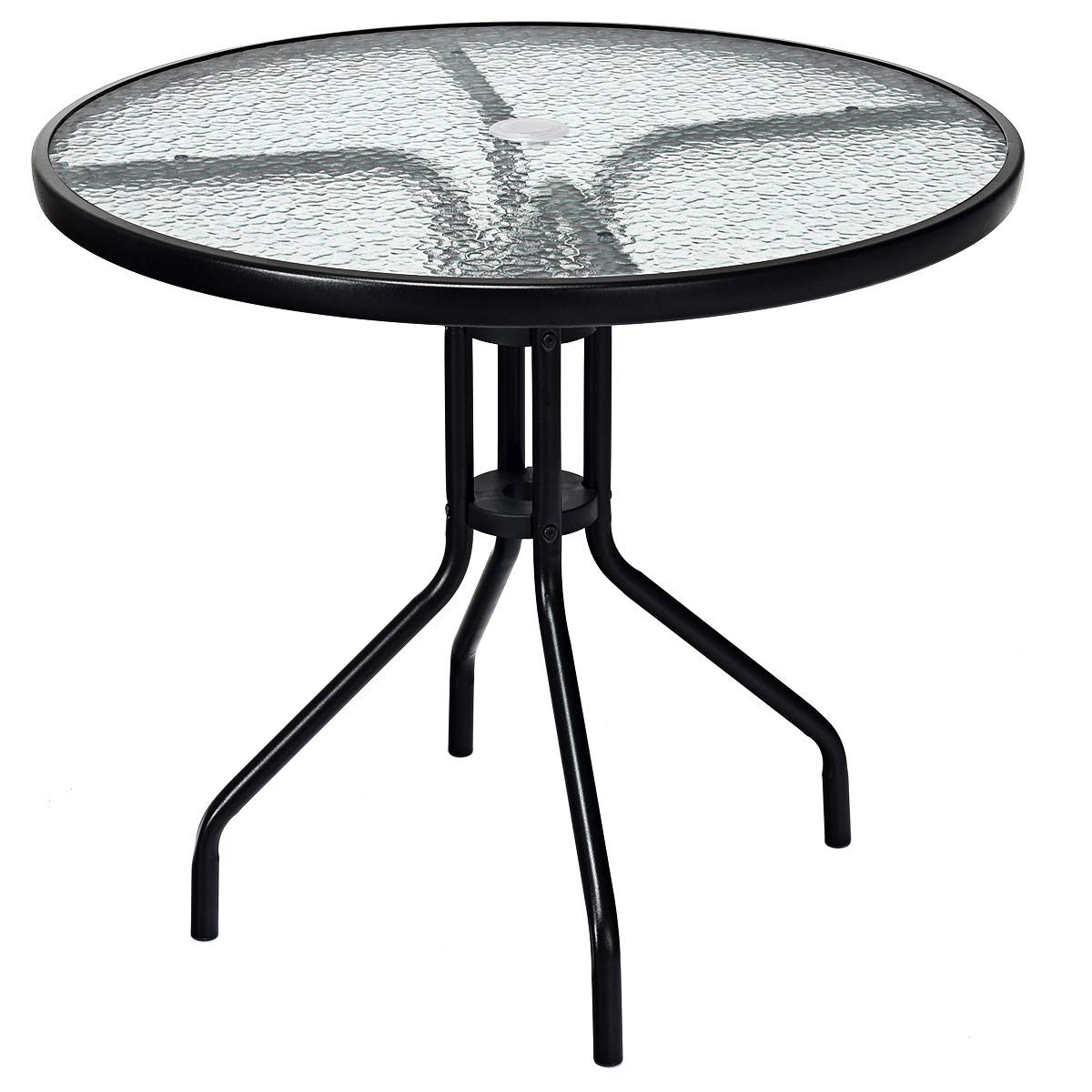 32" Outdoor Patio Table Round Shape Steel Frame Tempered Glass Top - GoplusUS