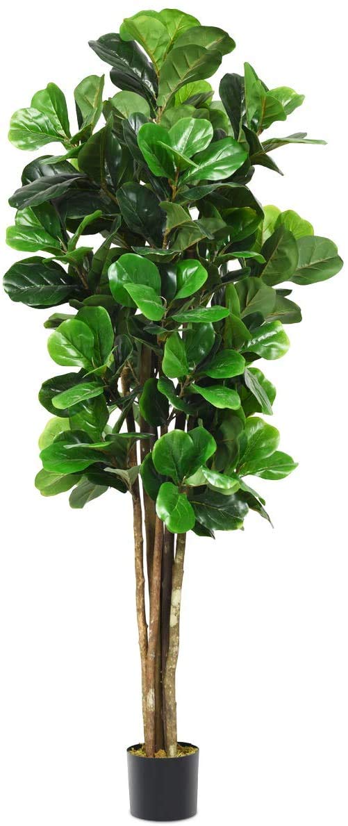 Fake Fiddle Leaf Fig Tree Artificial Greenery Plants in Pots Decorative Trees (5ft) - GoplusUS