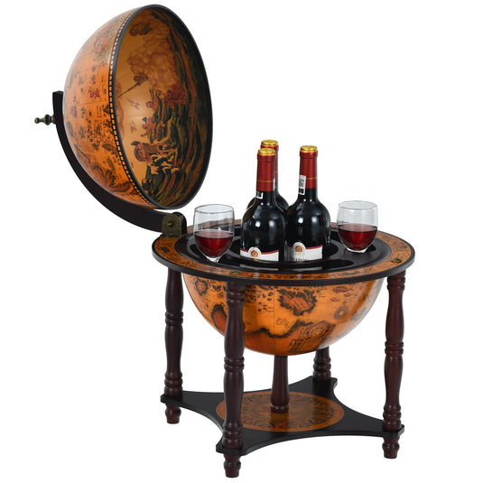 Tabletop 13" Globe Wine Bar Stand, 16th Century Italian Nautical Chart Liquor Cabinet