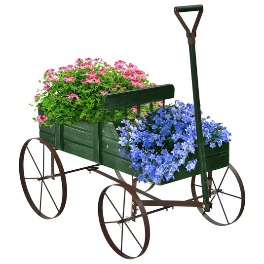 Wagon Planter, Decorative Wooden Garden Planter with Wheels