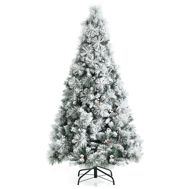 Load image into Gallery viewer, Goplus Snow Flocked Christmas Tree, Artificial Hinged Xmas Pine Tree,Pine Cone &amp; Red Berries - GoplusUS
