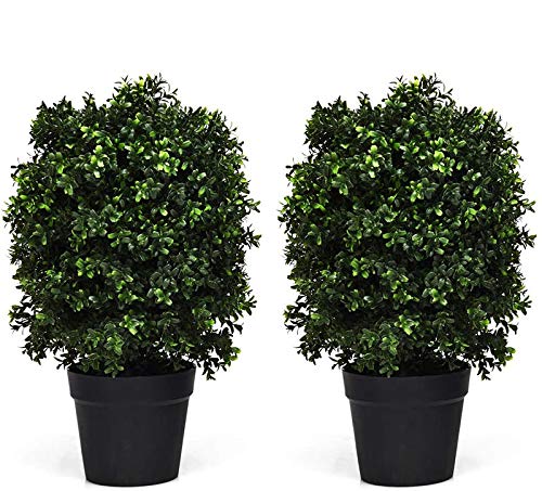 Load image into Gallery viewer, Goplus 2 Pack 2Ft Artificial Boxwood Topiary Ball Tree, UV-Proof Realistic Leaves &amp; Cement-Filled Pot - GoplusUS
