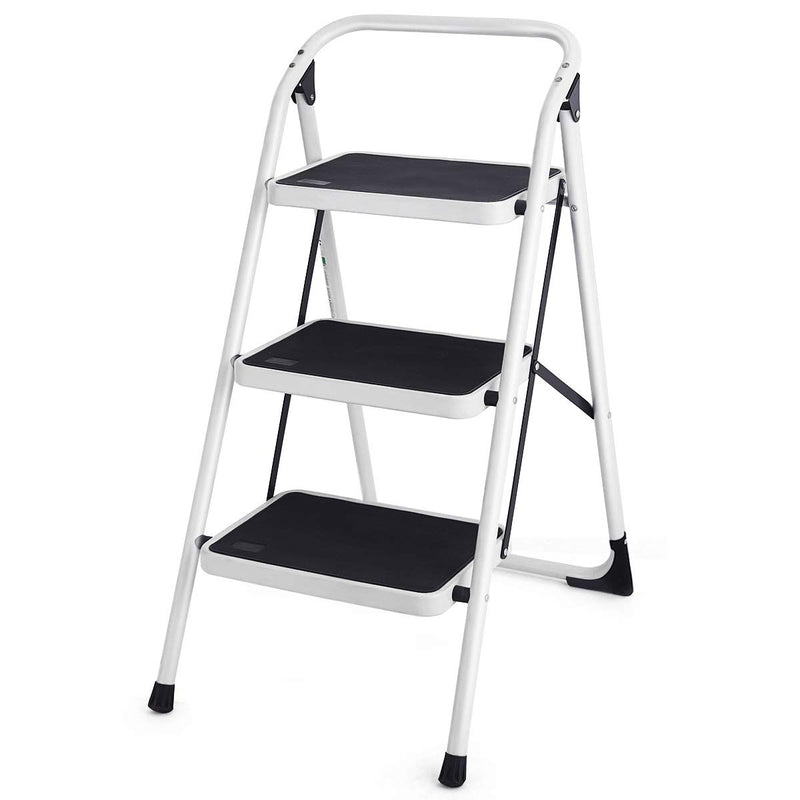 Load image into Gallery viewer, Goplus 3 Step Ladder, Folding Heavy Duty Step Stool Lightweight Steel Ladder, 340lbs Capacity (Black) - GoplusUS
