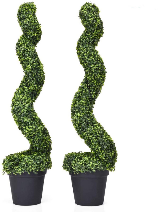 Goplus Artificial Topiary Cedar Spiral Trees, UV Resistant Realistic Leaves & Cement-Filled Pot (4 Ft) - GoplusUS