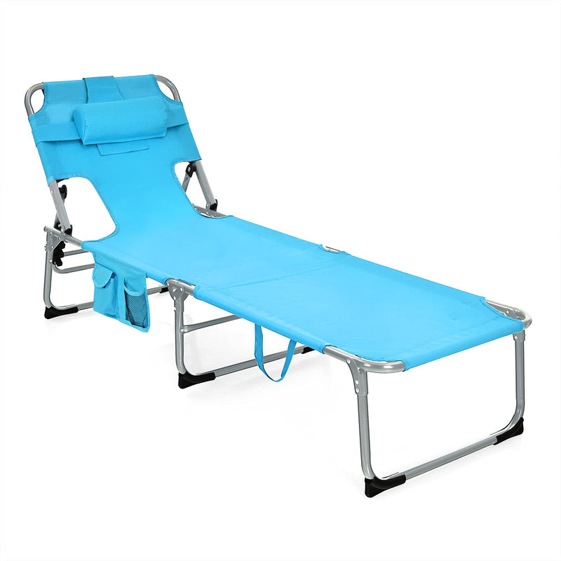 Load image into Gallery viewer, Beach Chaise Lounge with Face Hole, Folding Recliner  Black/Gray/Sky Blue/Navy - GoplusUS

